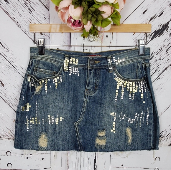 Forever 21 Dresses & Skirts - Twenty-One Sequined Jeans Skirt S